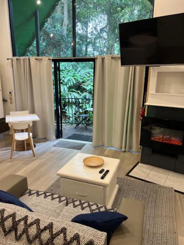 Una televisión o centro de entretenimiento en Gallery Walk Chalets - Tamborine Mountain