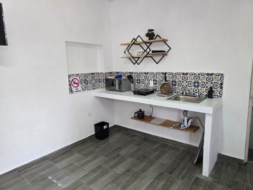 a kitchen with a sink and a counter top at Loft Iteso Buganvilias Coca Cola Periferico y Lopez Mateos in Guadalajara