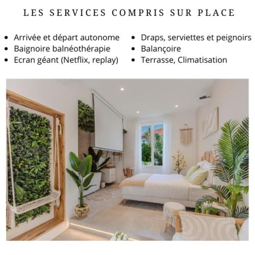 - une affiche d'une chambre avec un lit et des plantes dans l'établissement La Suite Jardin Secret, à Cannes