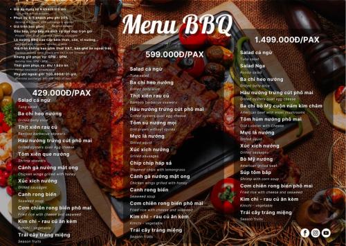 a menu for a restaurant with meat and vegetables at Amazing Newly Built Beach Pool Villas Danang in Da Nang