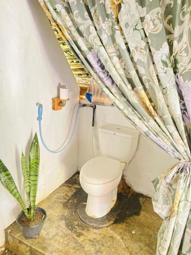 a bathroom with a toilet and a plant in it at The Forest Edge Resort in Dambulla