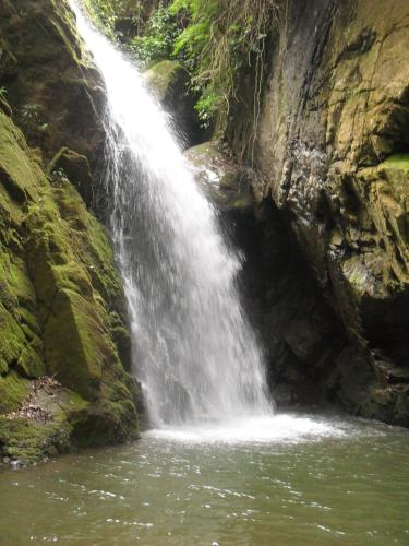 a waterfall in the middle of a pool of water at Rancho Pôr Do Sol in Arapeí