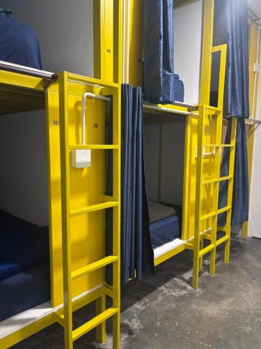 a group of bunk beds in a room at Scuba Square Hostel in Koh Tao