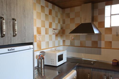 a kitchen with a microwave on a counter top at Casa Rural La Tejada in Alcalá de Moncayo