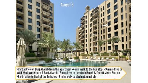 a screenshot of a tweet about a building at 1BD Partial Burj Al Arab View Prime Location in Dubai