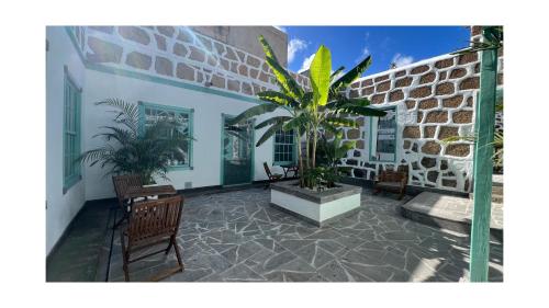 a patio with two chairs and a palm tree at Hacienda de Las Indias, La Habana in Granadilla de Abona