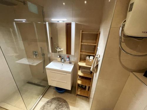 a bathroom with a sink and a shower at PM Services Semiramida Apartments in Borovets
