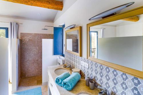 a bathroom with a sink and a shower at Villa Les Alpilles by Villa Plus in Mouriès