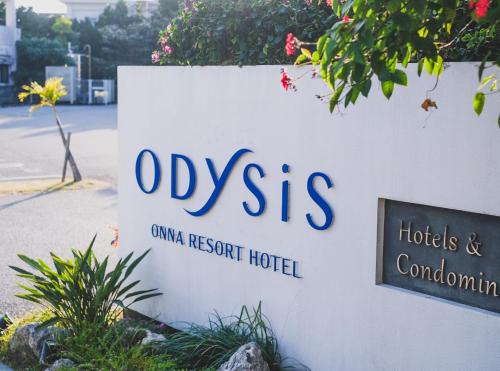 a sign for an ogas resort hotel at Odysis Onna Resort Hotel in Onna