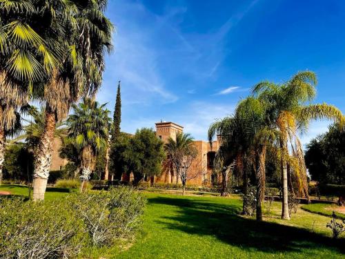 a park with palm trees and a building at Private Riad Alemania in Marrakesh - Pool - Rooftop in Marrakech