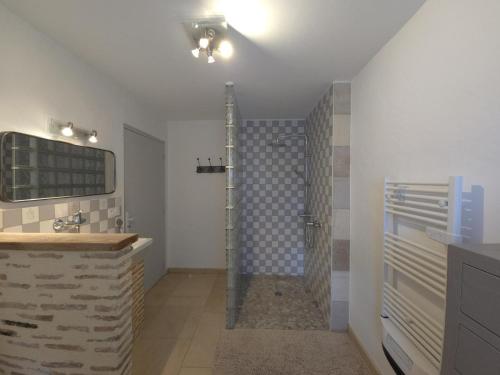 une salle de bain avec une douche à l'italienne et un lavabo dans l'établissement Le bousquet, à Bars