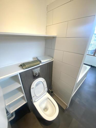 - une petite salle de bains avec toilettes dans une cabine dans l'établissement FLOYDFLAT'S pau appartement place historique Pau 2 pas chateau, à Pau