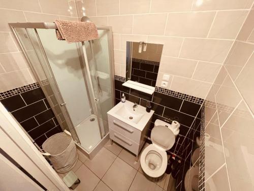 une petite salle de bain avec toilettes et douche dans l'établissement Petit joyau urbain à Rouen - 358, à Rouen
