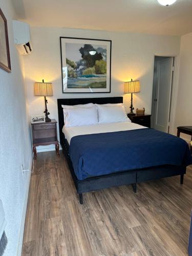 una camera da letto con un letto e due comodini con lampade di The Link Vintage Motel #7 a Lovelock