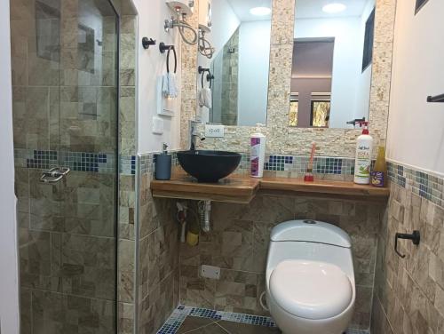 Koupelna v ubytování Hostal y Restaurante Los Ocobos