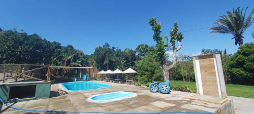 a swimming pool with a toy in a yard at Pousada Rancho do Cometa in Ubajara
