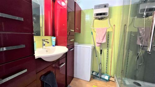 une petite salle de bain avec un lavabo et une douche dans l'établissement Appartement deux pièces Port La Nouvelle PN020-031, à Port-la-Nouvelle