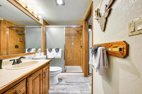 a bathroom with a toilet sink and a shower at Brian Head Condo with Pool Access - Steps to Resort! in Brian Head