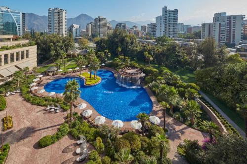 an aerial view of a resort with a swimming pool at Mandarin Oriental, Santiago in Santiago