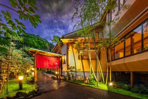 an external view of a building at night at Hanashibuki in Tateyama