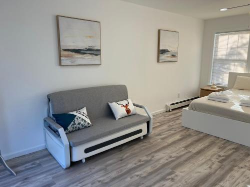 a bedroom with a couch and a bed and a chair at New Renovated vacation house in Brady Park