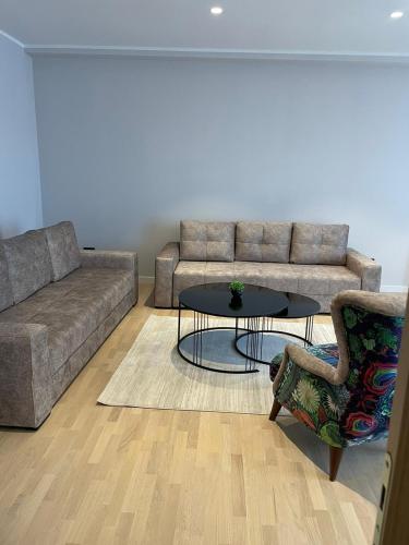 a living room with a couch and a table at Moaline Apartments, free parking in Sarajevo