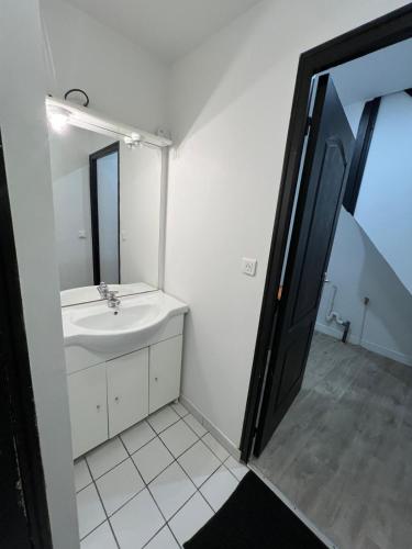 une salle de bain avec un lavabo et un miroir dans l'établissement Idéal séjour t2, à Roubaix