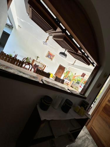a view of a kitchen counter with a window at Casa Mariana in Las Terrenas
