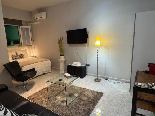 Μια τηλεόραση ή/και κέντρο ψυχαγωγίας στο Basement Apartment Studio