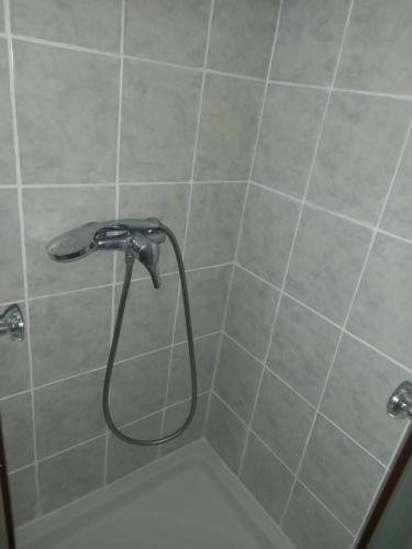 a shower with a shower head in a bathroom at Lagoon Studio Plage in Schœlcher