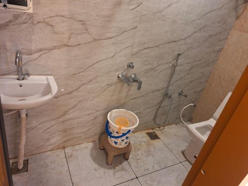 a bathroom with a shower and a sink and a toilet at Hotel Palace Khatushyamji in Khātu
