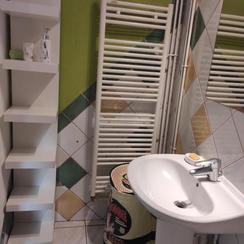 une salle de bain avec toilettes et lavabo dans l'établissement Maison Pivert, à Saint-Denis-sur-Sarthon