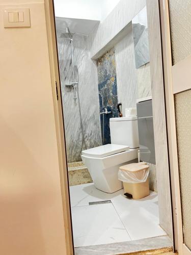 a bathroom with a toilet and a sink at Tirana Square Hotel in Tirana