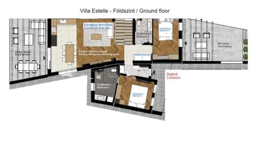 a floor plan of the first floor of a building at Villa Estelle - pool, jacuzzi, sauna - Balaton in Balatonkenese