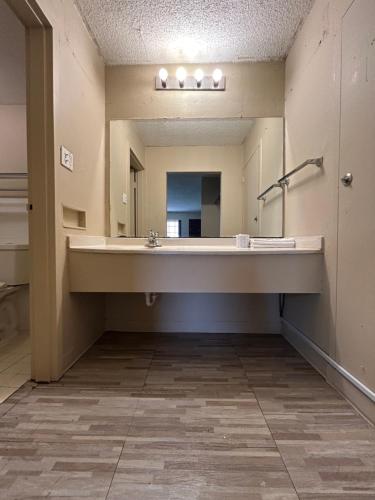 a bathroom with a large sink and a mirror at Live In Lodge Gainesville in Gainesville