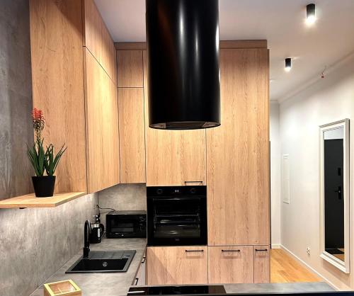 Kuchyň nebo kuchyňský kout v ubytování Apartament Warmia - Grzegorzewska