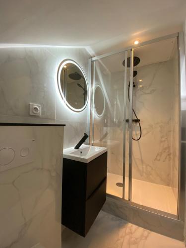 une salle de bain avec un lavabo et une douche dans l'établissement La Suite 5 étoiles 30G rue Général Margueritte, à Rennes