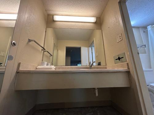 a bathroom with a sink and a mirror at Live In Lodge Gainesville in Gainesville