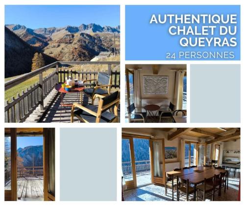 un collage de photos d'une maison avec vue dans l'établissement Authentique chalet du Queyras - Saint Véran - Parc naturel du Queyras, à Saint-Véran