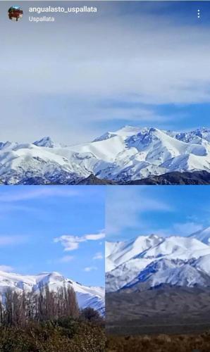a group of snow covered mountains in three pictures at Cabañas Angualasto in Uspallata