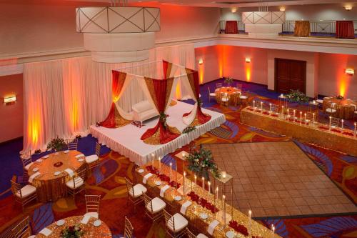 an overhead view of a banquet hall with a stage at Ottawa Marriott Hotel in Ottawa
