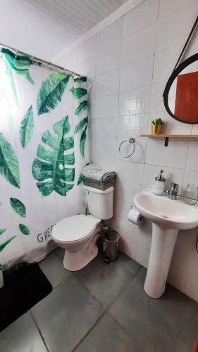 een badkamer met toilet en wastafel bij Lafken Lodge in Villarrica