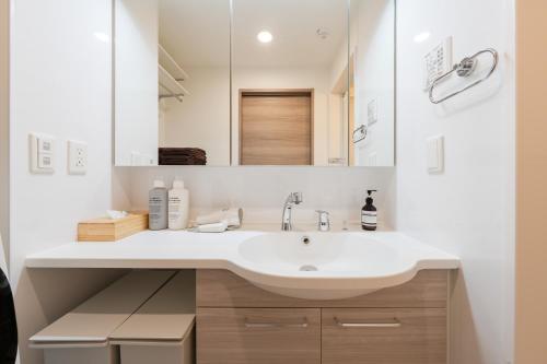 a bathroom with a sink and a mirror at House hotel EKODA 202 HE22 in Tokyo