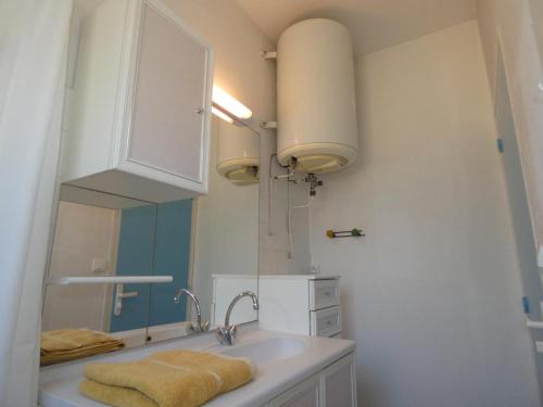 une salle de bain avec un lavabo et un miroir dans l'établissement Appartement 39m², 1 chambre, animaux admis, parking, forêt, 5 pers - Notre-Dame-de-Monts - FR-1-540-297, à Notre-Dame-de-Monts