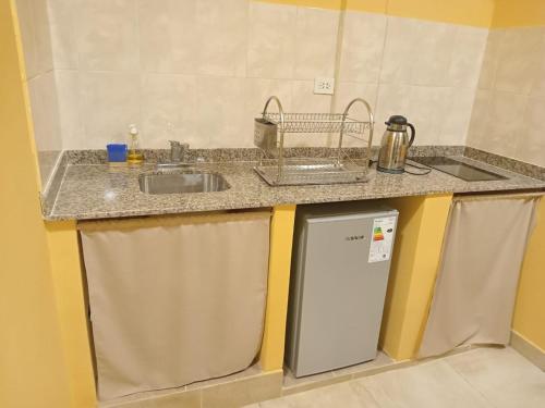 a kitchen counter with a sink and a refrigerator at Departamento Letty I - Con Cochera in San Salvador de Jujuy