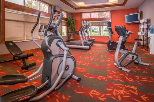 a gym with treadmills and elliptical machines at Residence Inn by Marriott Norfolk Airport in Norfolk