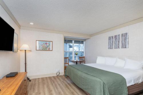 a bedroom with a large bed and a window at Mountainside Inn 314 by Alpine Lodging Telluride in Telluride