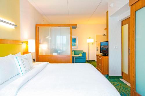 a hotel room with a large bed and a television at SpringHill Suites by Marriott Pittsburgh Mt. Lebanon in Mount Lebanon