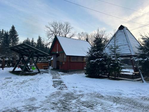 a house with snow on the ground in front of it at Willa Emma in Poronin