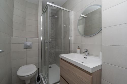 une salle de bain avec toilettes, lavabo et douche dans l'établissement La suite Impériale - Hypercentre, à Toulouse